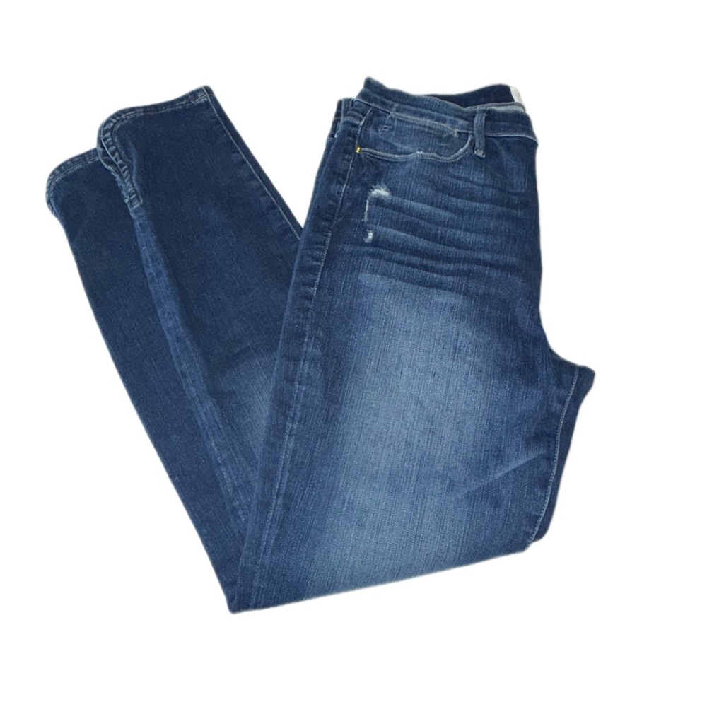 FRAME Le High Skinny Bustle Jeans Size 31 Blue Distressed Curved Slit Hem - Picture 4 of 10